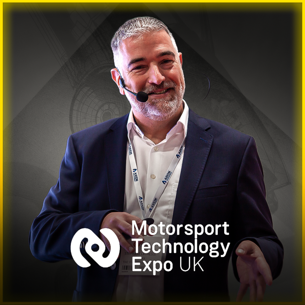 Automotive Storytelling episode card on motorsport technology transfer, with Thomas Rose, Ian Palmer and four more guests